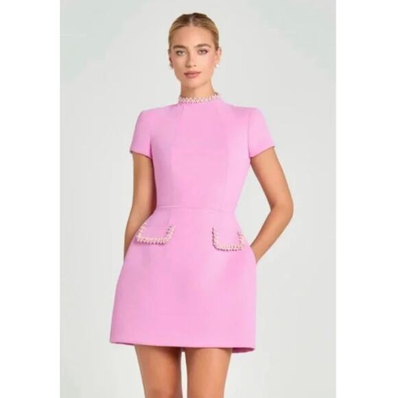 knee length dresses for ladies Embellished Long Sleeve Mini Dress in Blush - 6 / Regular